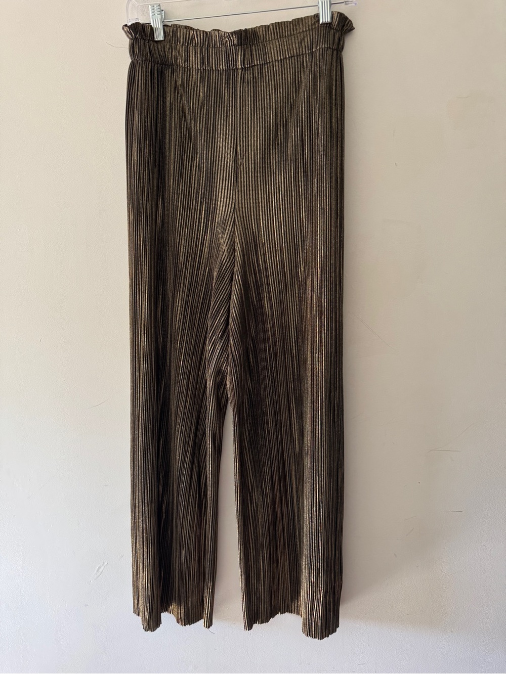 Zara‎ Ribbed Gold Metallic Shimmer Elastic Waist Pull On Pants